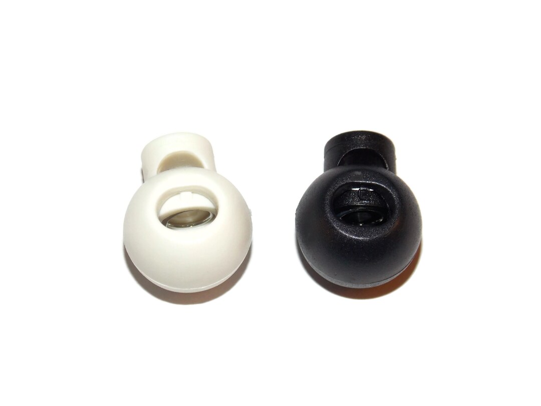 Small Cord Locks White Black Single Hole Barrel Round 3mm by 6mm Hole