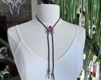 Red Rhinestone Octopus Bolo Tie Necklace
