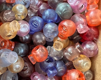 Small Cord Locks Translucent Jelly Style Single Hole Barrel Round 3mm by 6mm Hole Spring Loaded Plastic Mini Drawstring Bags, Masks