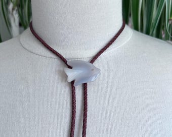 Lovely Agate Stone Fish Bolo Tie One of a Kind OOAK Stone Unisex Western Wear Southwest Americana Inspired Necklace Jewelry