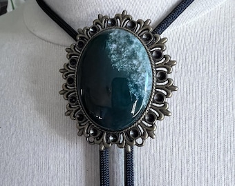 Stunning Indian Stone Statement Bolo Tie Necklace Yall'ternative Vibes Black Cord