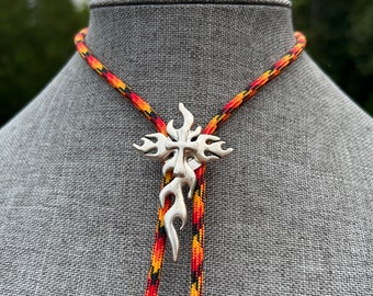 Flaming Cross Yall'terative Mallgoth Punk Rock Streetwear Vibes Bolo Tie Necklace Flame Fire Design