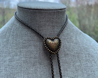 Bronze Heart Bolo Tie Necklace Yall&#39;ternative Boho Jewelry Unique Handmade