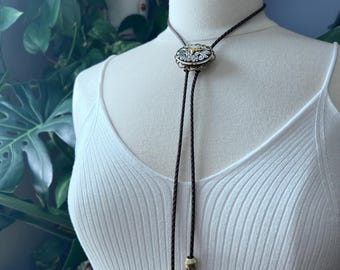 One of a Kind Unique Longhorn Steer Texas Cow Skull Classic Southwest Bolo Tie Necklace with Braided Leather Yall'ternative
