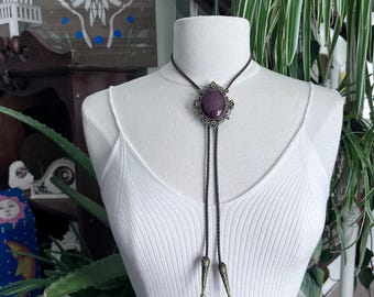 Huge Stone Bolo Necklace Yall'ternative Western Wear on Black Braided Leather