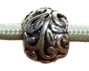 CLEARANCE SALE Leaf Filigree Bead - Paracord Beads 4.5mm Hole great for Parachute Cord Braiding Projects - Open Metal Design - Silver Toned