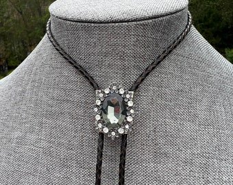 Wedding Gem Braided Leather Rhinestone Bolo Tie Necklace Formal Wedding Jewelry Unisex Yall&#39;ternative