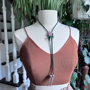 Stunning Pink Lilac Flower Bolo Tie Necklace Big Statement Piece one of a Kind