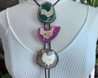 Chicken Agate Slice Bolo Tie Necklaces