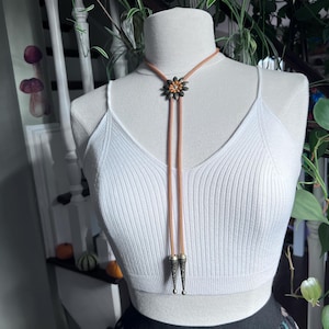Unique Flower Bolo Tie Necklace Jewelry Unisex Mens Womens Unique Handmade