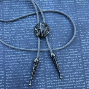 Cross Bolo Tie Necklace with ornate cross design Christian religious Americana