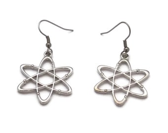 Science Geek Dangle Earrings with Stainless Steel Wire Ear Posts Atom Atomic Physics Chemistry Molecule Nerd Gift