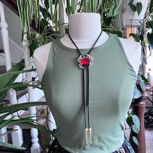 Red Rhinestone Crab Bolo Tie Necklace Unique Statement Piece Zodiac Cancer