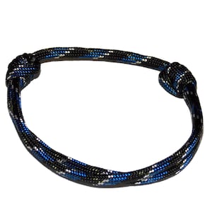 Thin Blue Line Police Officer Minimalist Adjustable Slider Bracelet Simple Rope Nautical Classic Mens Unisex Style Black Blue White