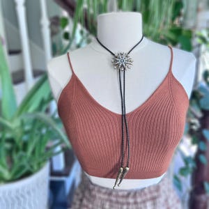 Starburst Bolo Yall&#39;ternative Boho Bolo Tie on Classic Braided Leather Cord  OOAK Upcycled  one of a kind faux pearls