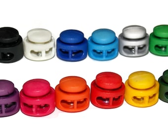 Colorful Cord Locks 3.25mm 2 Hole Double Hole Round Spring Loaded for Drawstrings, Masks, Bags Adjustable Stopper Push Button