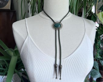 Green Jade Stone Statement Bolo Necklace Yall'ternative Western Wear