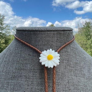 Daisy Flower Bolo Tie on Braided Leather Cute Boho meets Yall&#39;ternative western wear