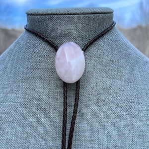 Rose Quartz Bolo Tie One of a Kind OOAK Stone Unisex Western Wear Southwest Americana Inspired Necklace Jewelry