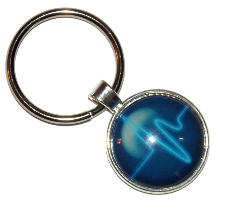 1.25 Inch Key Ring with 1 Inch Design Cabochon KeyChain Chain Echocardiogram Heartbeat