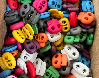 Small Double Hole Cord Locks  Spring Locks - 3.75mm hole 17mm wide x 15 mm tall - Oval Bean Cord Lock Drawstring Mask Bag Craft
