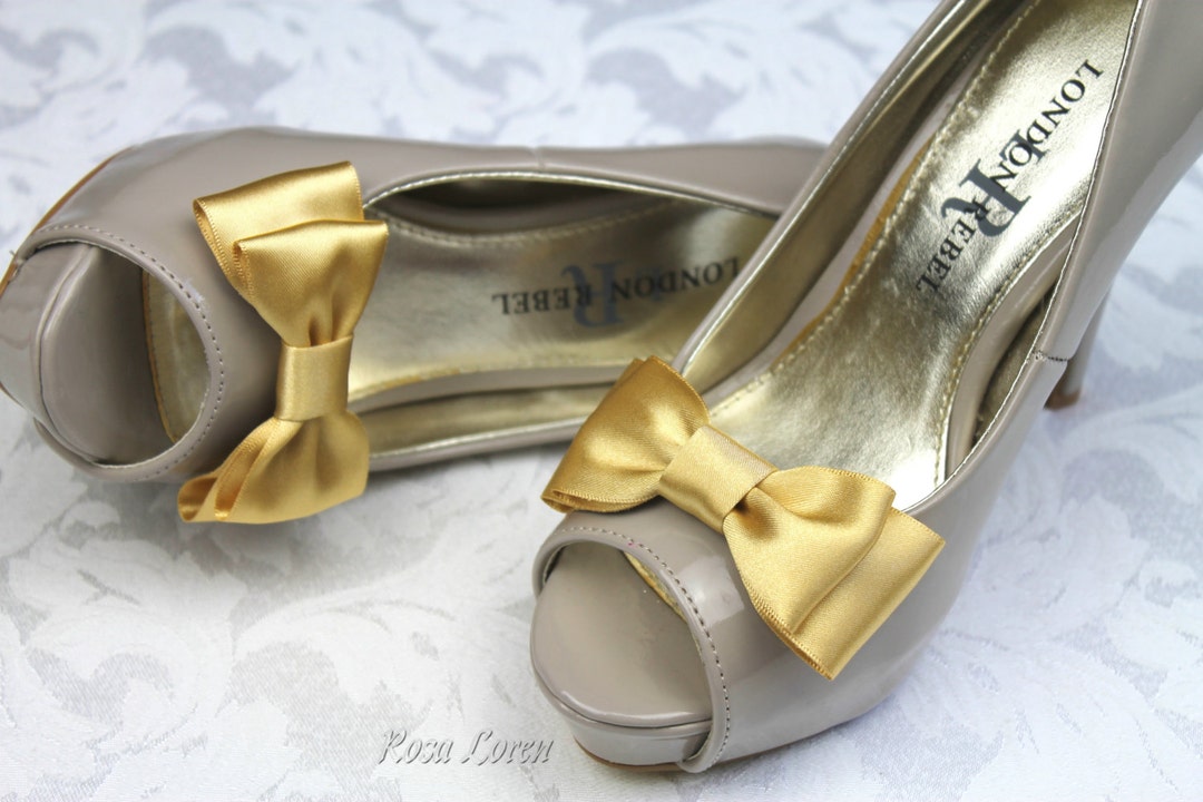 Gold Shoe Bows Honey Gold Bow Shoe Clips Gold Wedding Etsy