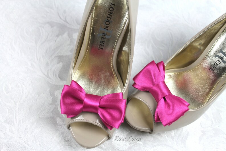 Fuchsia Shoe Clip Fuchsia Bow Shoe Clips Fuchsia Wedding Etsy