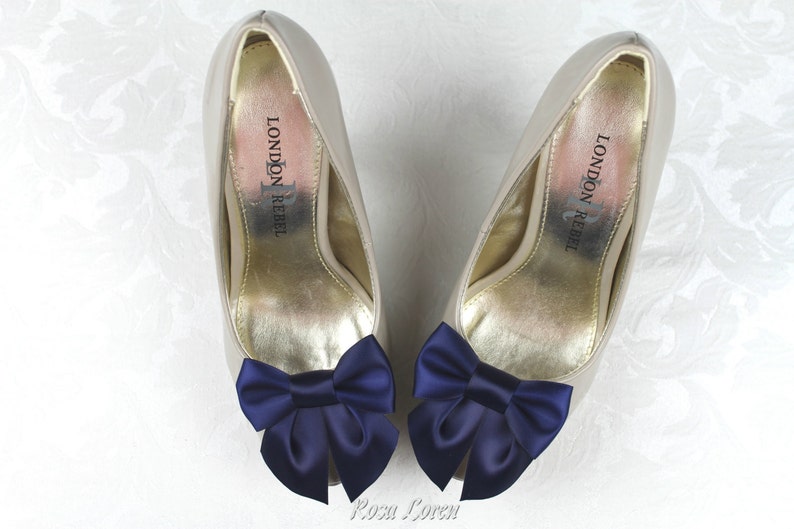 Navy Shoe Clips Navy Blue Bow Shoes Clip Dark Blue Wedding Etsy