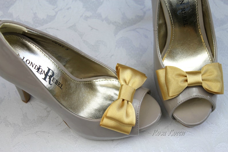 Gold Shoe Bows Honey Gold Bow Shoe Clips Gold Wedding Etsy