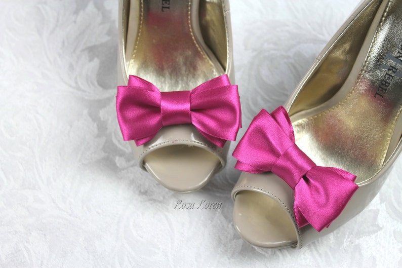 Fuchsia Shoe Clip Fuchsia Bow Shoe Clips Fuchsia Wedding Etsy