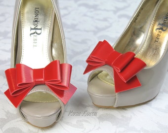 Red Vinyl Shoe Bow Clips, Red Clip on Shoe Bows, Red Bow Shoe Clips