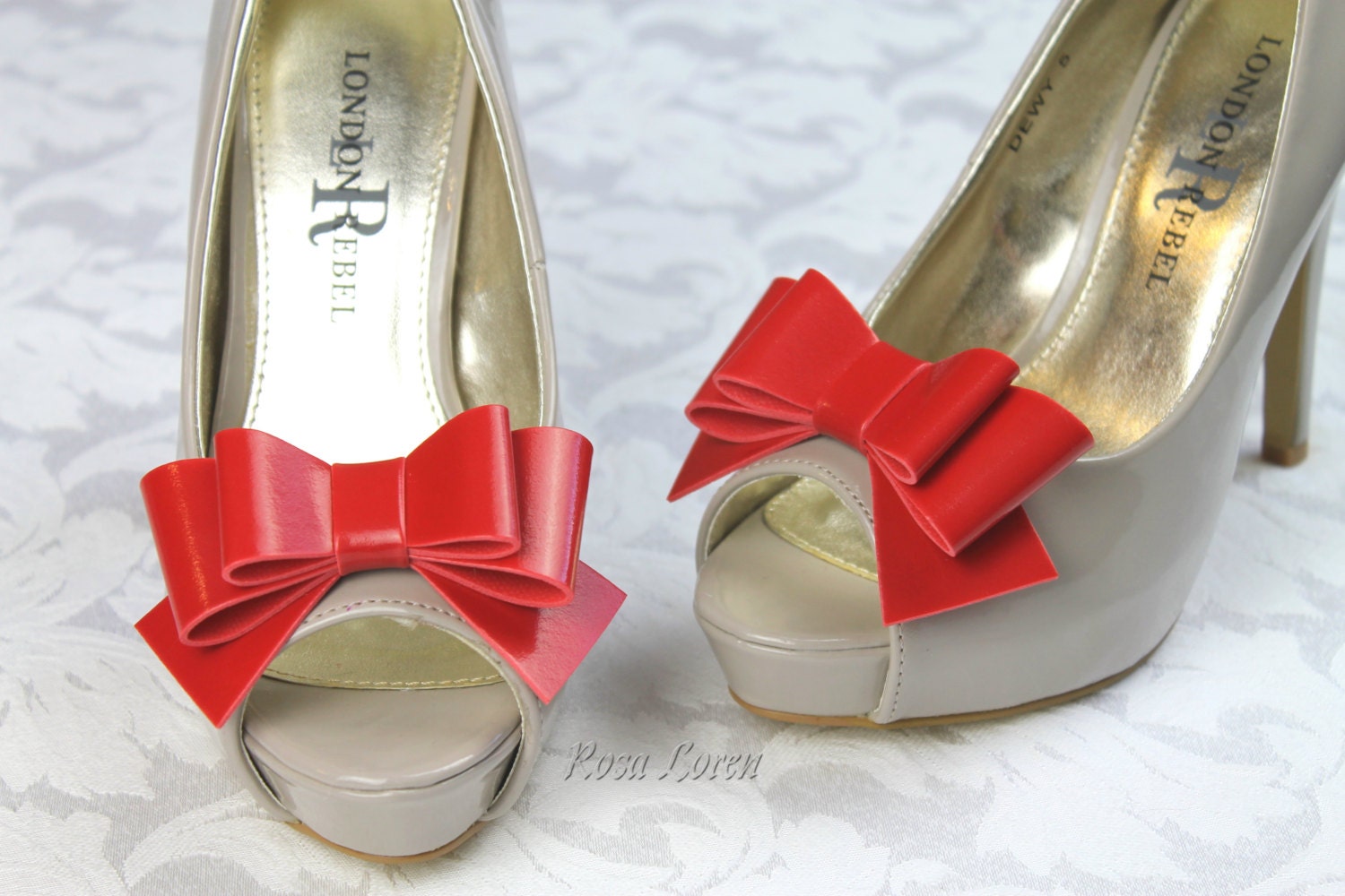 Red Vinyl Shoe Bow Clips Red Clip on Shoe Bows Red Bow Shoe Etsy