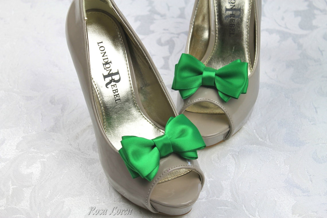 Emerald Green Shoe Clips St Patrick's Day Green Satin Bow Etsy Australia