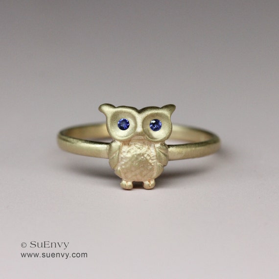 Sapphires Ring Gold Owl Ring Owl Unique Promise Etsy