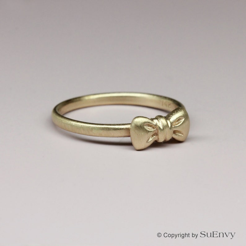Bow Ring in 14K Solid Yellow Gold Vintage Bow Ribbon Solid Etsy