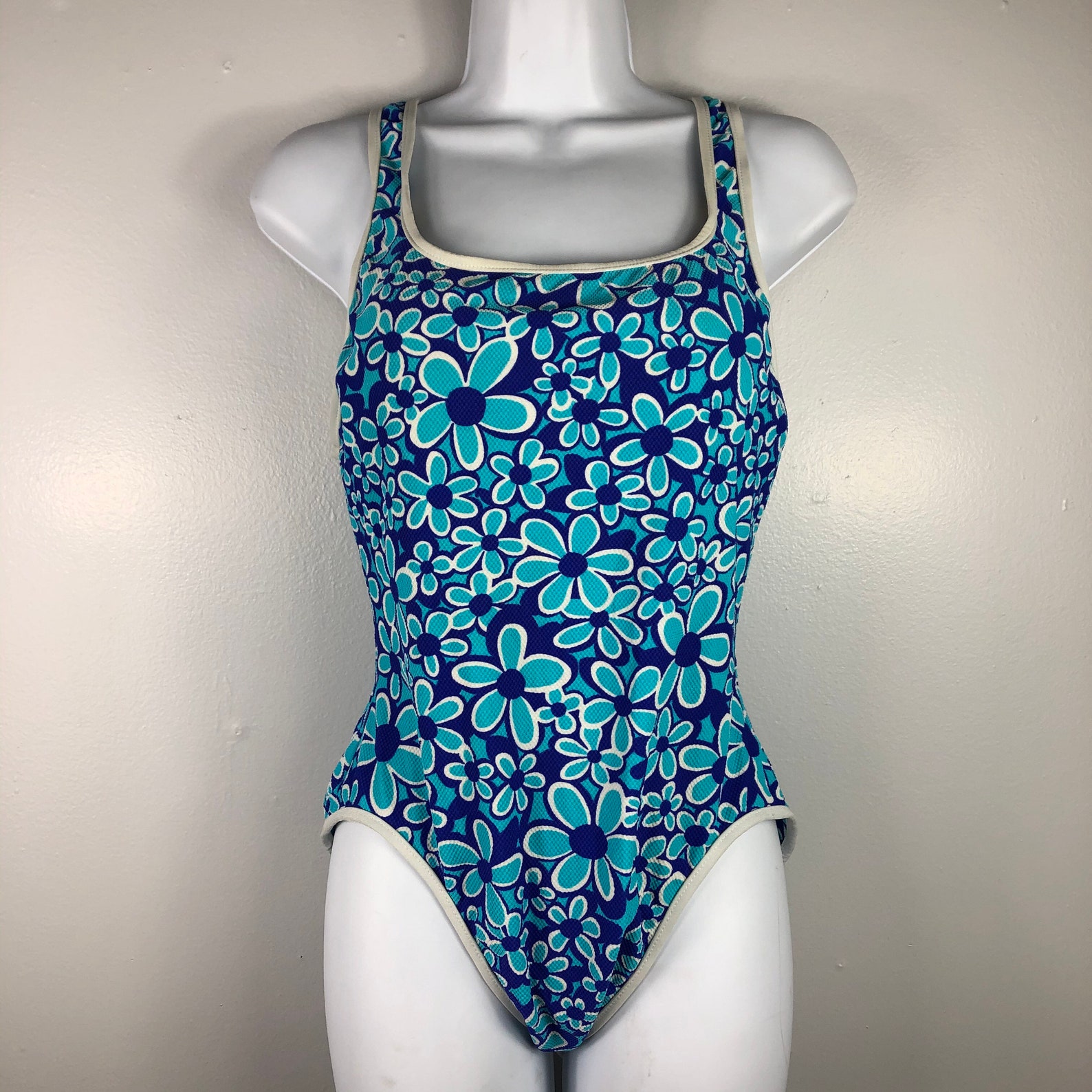 Vintage Floral Low Back Racerback Swimsuit One-Piece Flower | Etsy