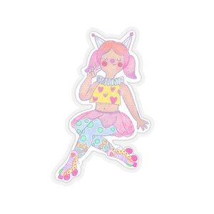 Payaso de fiesta rosa en patines, pegatina de vinilo, pegatina para portátil, pegatina extraña, payaso, estética, patines, regalo para amante de los payasos