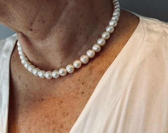 Halsband med sötvattenspärlor | Enkla och minimalistiska smycken | Statementsmycken för brudpar | Unik gåva handgjord i Kanada
