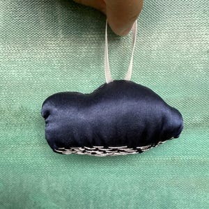 Every Cloud Has a Silver Lining | Navy Mulberry Silk Cloud with Silver Embroideries | Bag or Key Charm | Wall Hanging Handmade in Canada