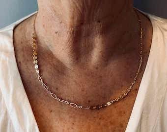 14K guldfylld kedja med blandade metalllänkar | Halsband för lager-på-lager | Minimalistiska smycken | Kinesisk nyårspresent | Handgjord i Kanada