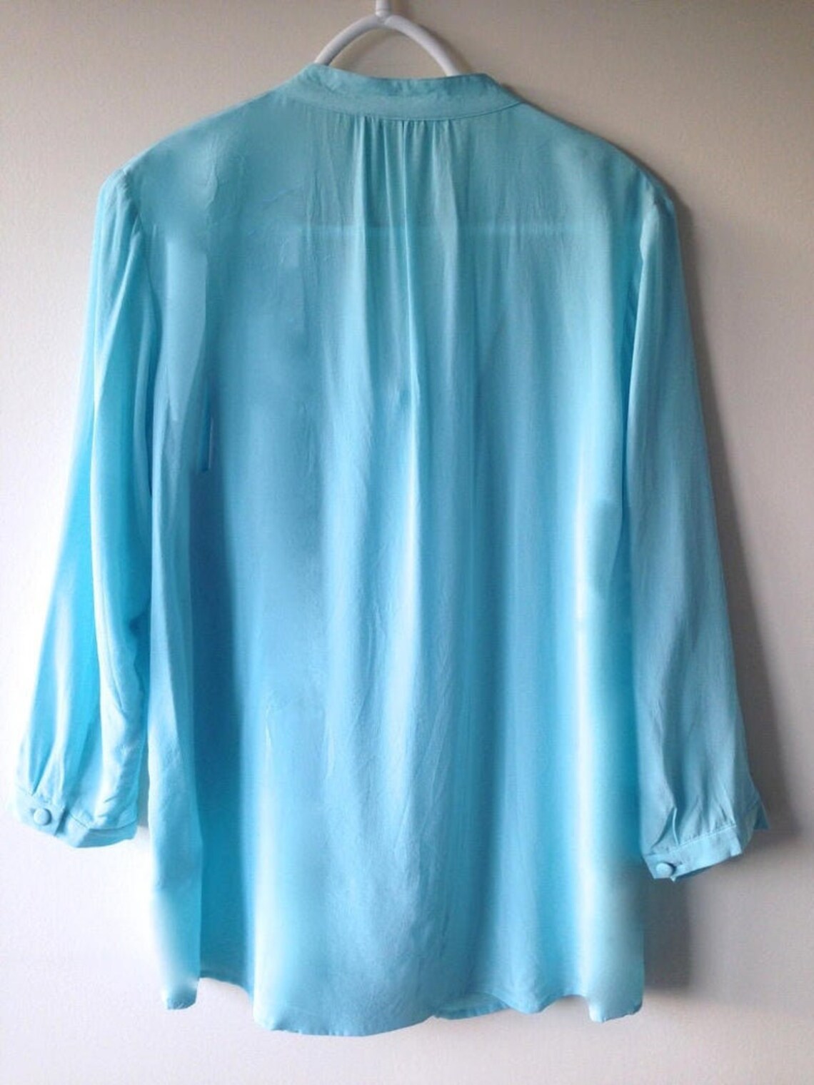 Light Blue / Turquoise Silk Shirt With Three Quarter Sleeves - Etsy Ireland