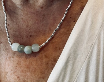 Halsband med jadepärlor på 925 silverpärlor | Zen-smycken | Minimalistiskt halsband för män och kvinnor | Unik gåva handgjord i Kanada