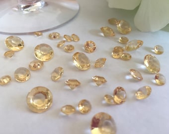 Honey Gold Diamond Confetti-3 sizes-5.5mm (1/5 inch), 7mm (1/4 inch) & 10mm (2/5 inch) Wedding decorations, Vase Filler, acrylic diamonds