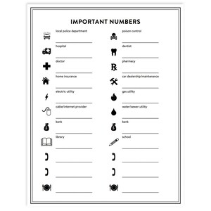Important Phone Numbers Printable INSTANT DOWNLOAD | Etsy