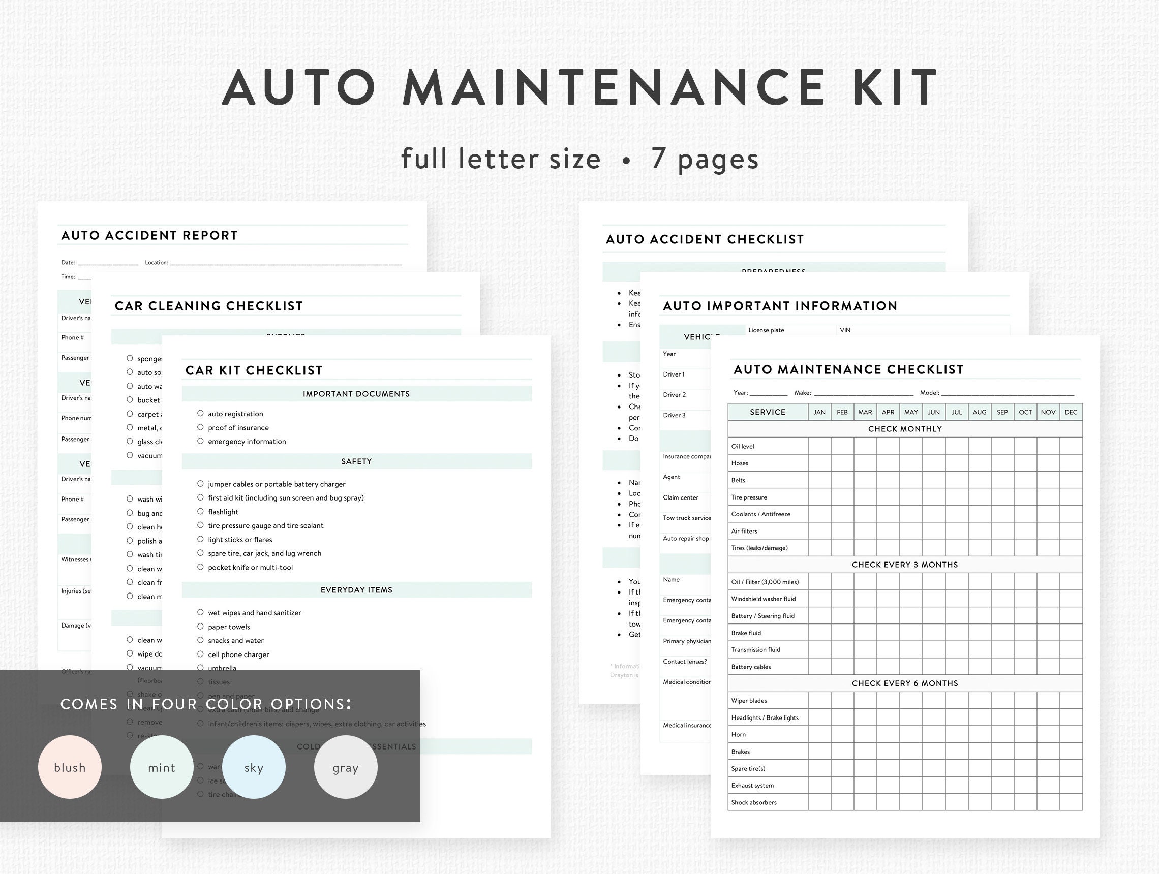 AUTO MAINTENANCE KIT Automotive Maintenance Checklists and Etsy