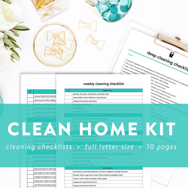 Clean Home Kit - Cleaning Checklists - Chevron - Daily, Weekly, Monthly, Seasonal, and Annual Cleaning Checklists - INSTANT DOWNLOAD