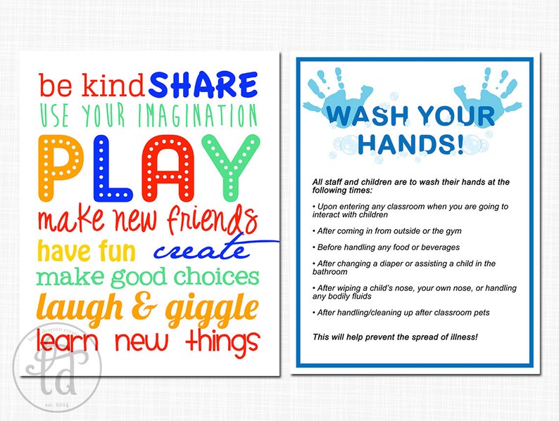 daycare preschool printables hand washing sign infant etsy