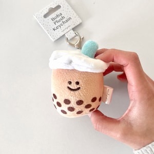 Mini llavero de peluche con forma de bolsita de té con leche y burbujas Boba