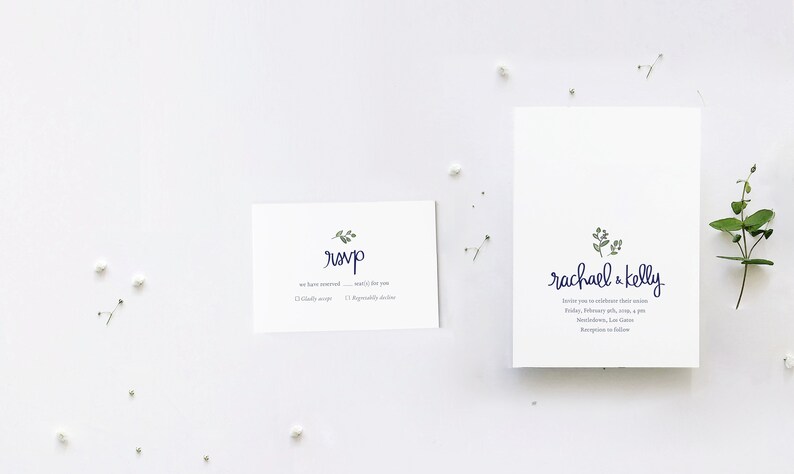 Navy Minimal Semi-Custom Wedding Thank You Card with Photo