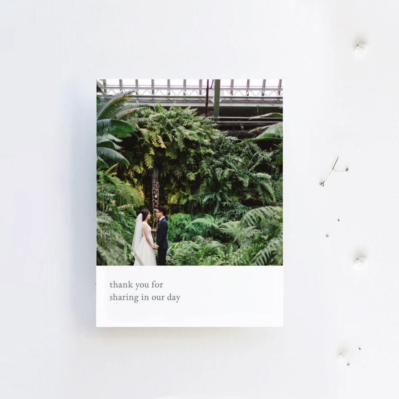 Navy Minimal Semi-Custom Wedding Thank You Card with Photo
